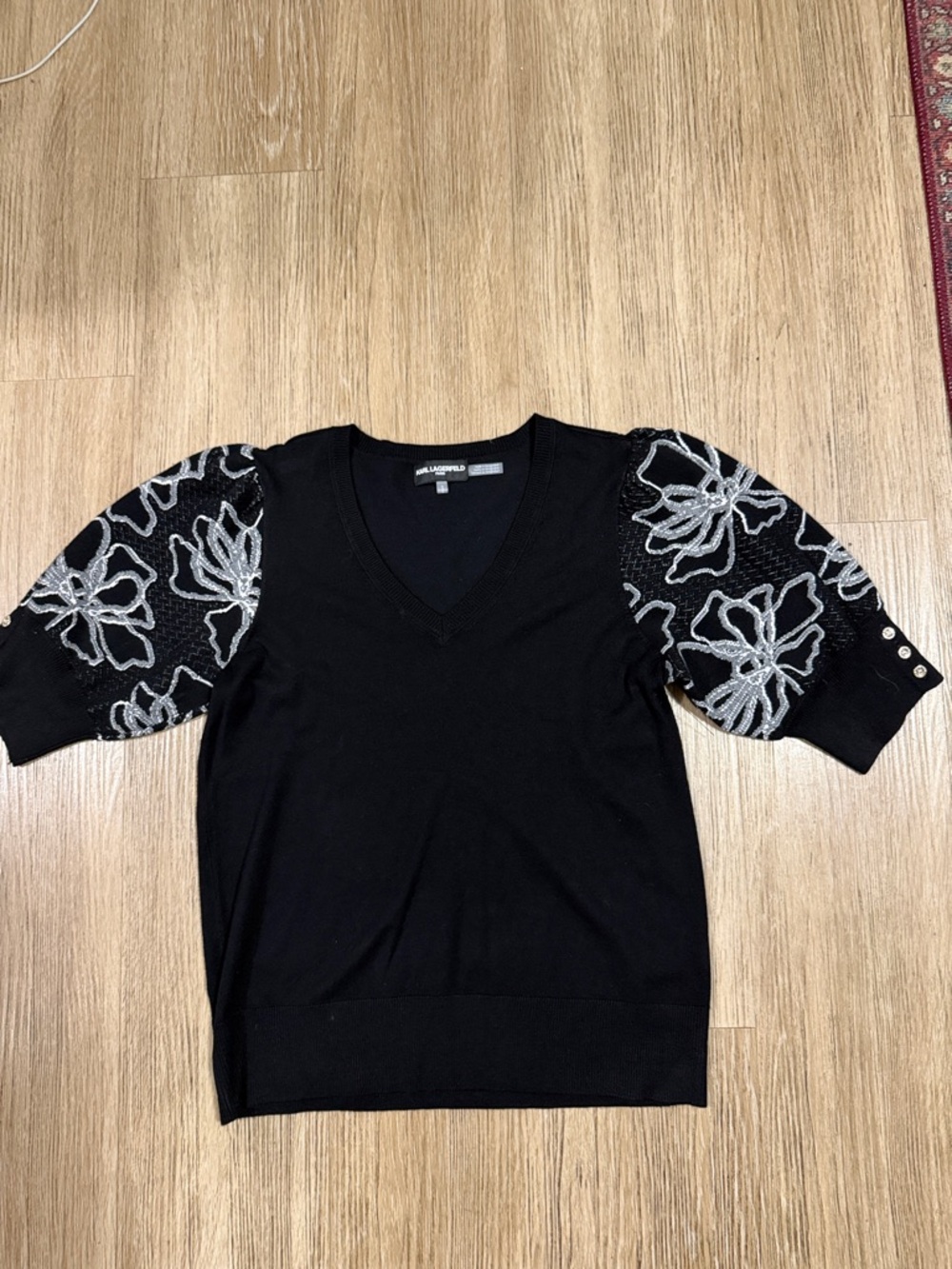 New Karl Lagerfeld Black Sweater with White Label M